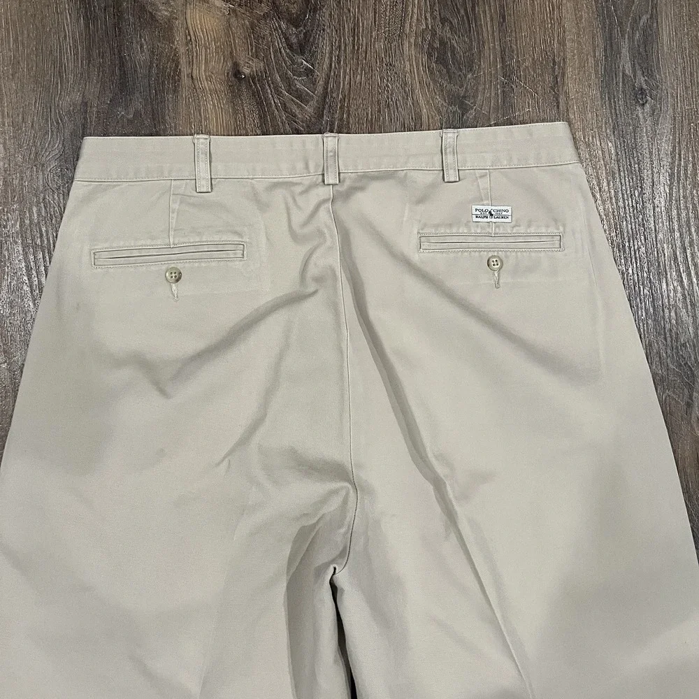 VINTAGE Polo Ralph Lauren Pants Khaki 36x30 Andrew Double Pleated Trousers Chino